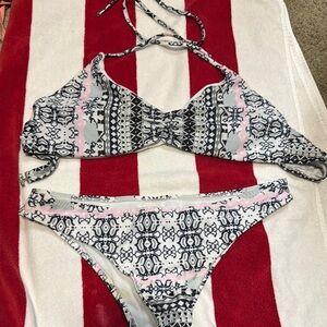Black and Pink Patterned Bikini Set